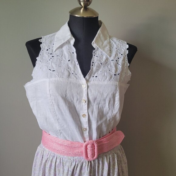 Richard Malcom white linen sleeveless embroidered shirt - Picture 2 of 9